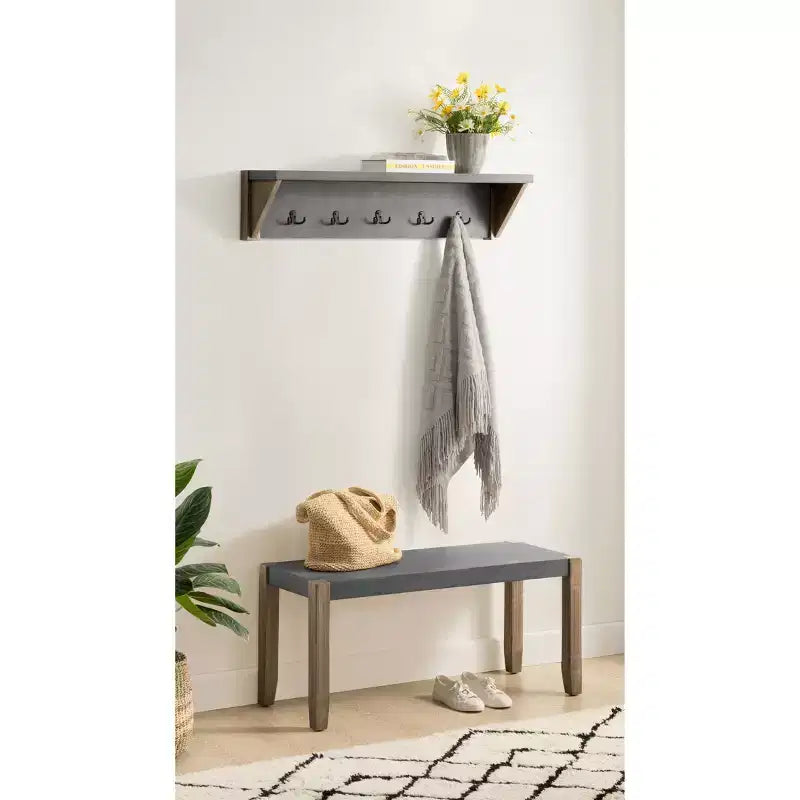 Patère murale Davenport de 40 pouces avec étagère et banc en faux béton Ambre clair - Meubles Alaterre : Rangement industriel rustique pour l'entrée