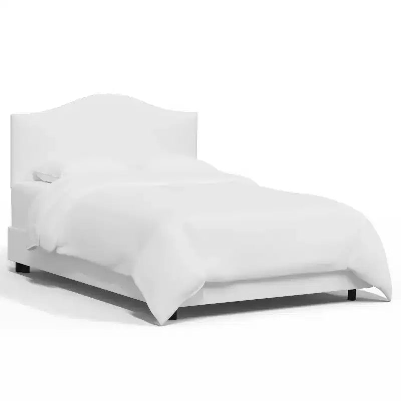 Lit incurvé Janeth en velours blanc de Skyline Furniture – Grand : design élégant en dos d'âne, cadre en pin, remplissage en fibres de polyester