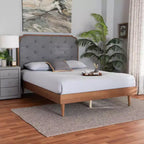 Lit plateforme Baxton Studio King Garron en tissu et bois gris/noyer brun