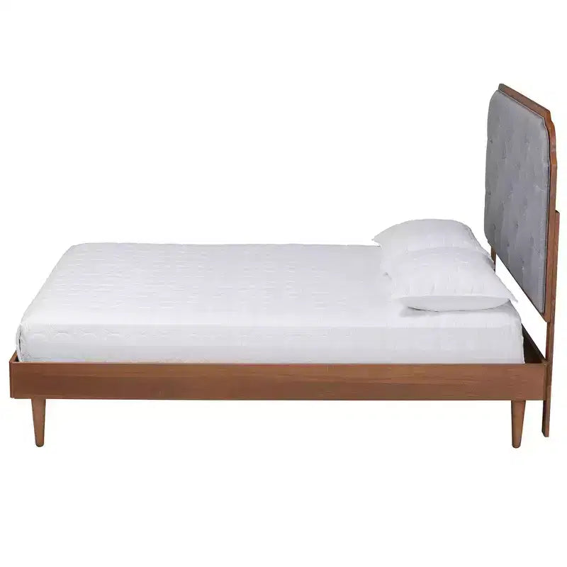Lit plateforme Baxton Studio King Garron en tissu et bois gris/noyer brun