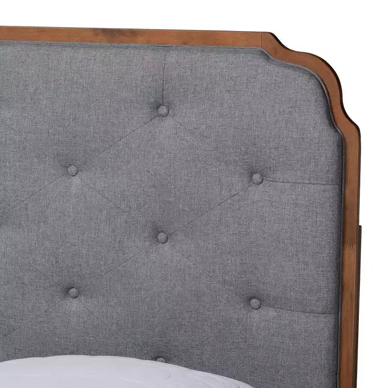 Lit plateforme Baxton Studio King Garron en tissu et bois gris/noyer brun