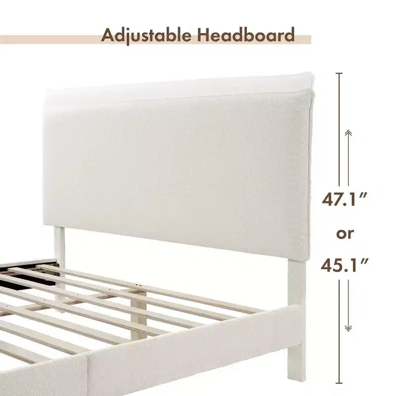24/7 Shop At Home Lit plateforme avec tête de lit capitonnée Queen Heartwild Modern Boucle : Finition lisse et cadre en bois