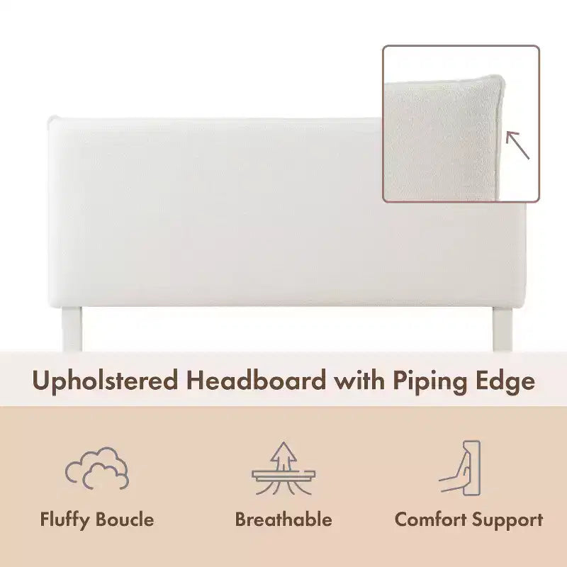24/7 Shop At Home Lit plateforme avec tête de lit capitonnée Queen Heartwild Modern Boucle : Finition lisse et cadre en bois