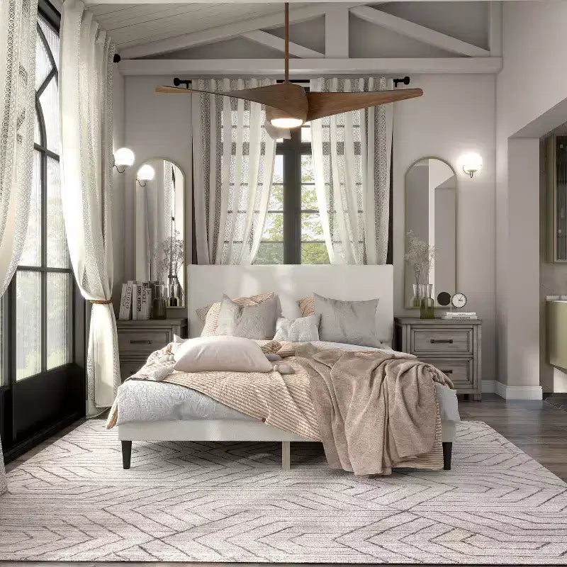 24/7 Shop At Home Lit plateforme avec tête de lit capitonnée Queen Heartwild Modern Boucle : Finition lisse et cadre en bois
