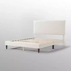 24/7 Shop At Home Lit plateforme avec tête de lit capitonnée Queen Heartwild Modern Boucle : Finition lisse et cadre en bois