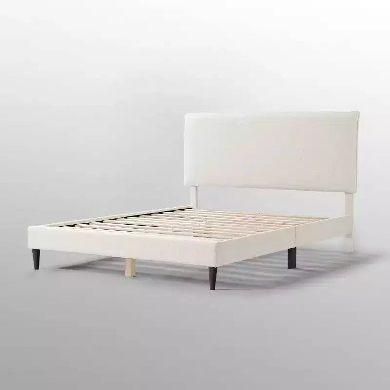 24/7 Shop At Home Lit plateforme avec tête de lit capitonnée Queen Heartwild Modern Boucle : Finition lisse et cadre en bois