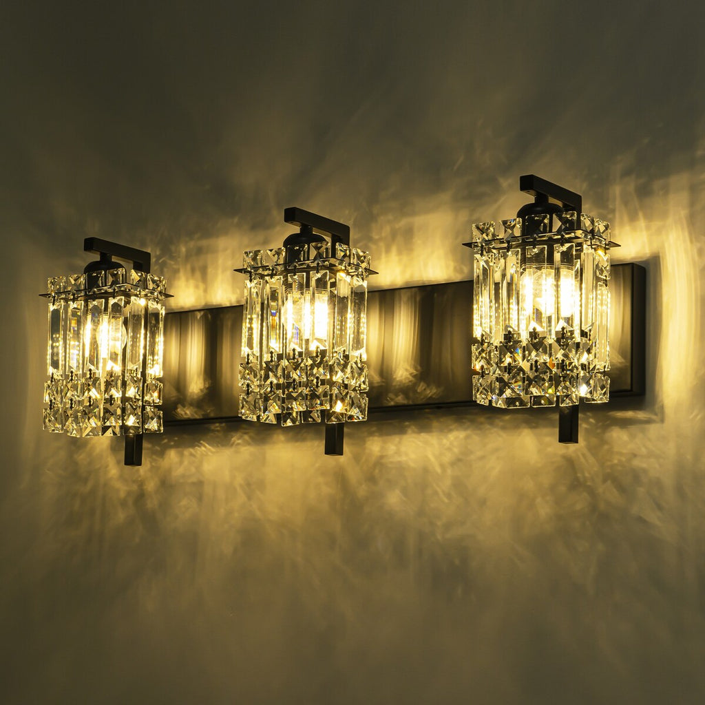 Appliques murales en cristal à 3 lumières pour salle de bain, style moderne et glamour