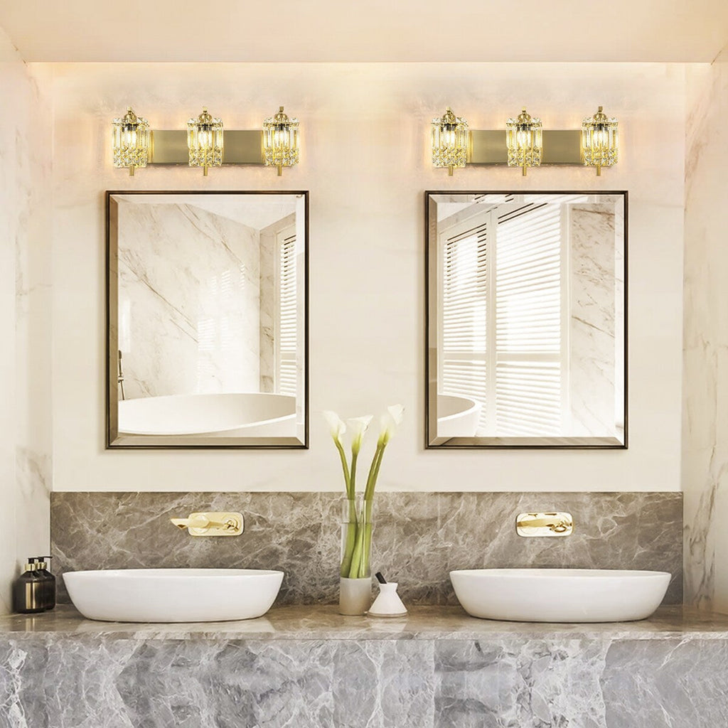Appliques murales en cristal à 3 lumières pour salle de bain, style moderne et glamour