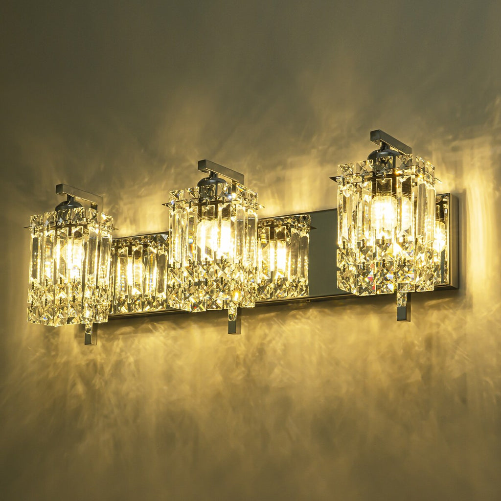 Appliques murales en cristal à 3 lumières pour salle de bain, style moderne et glamour