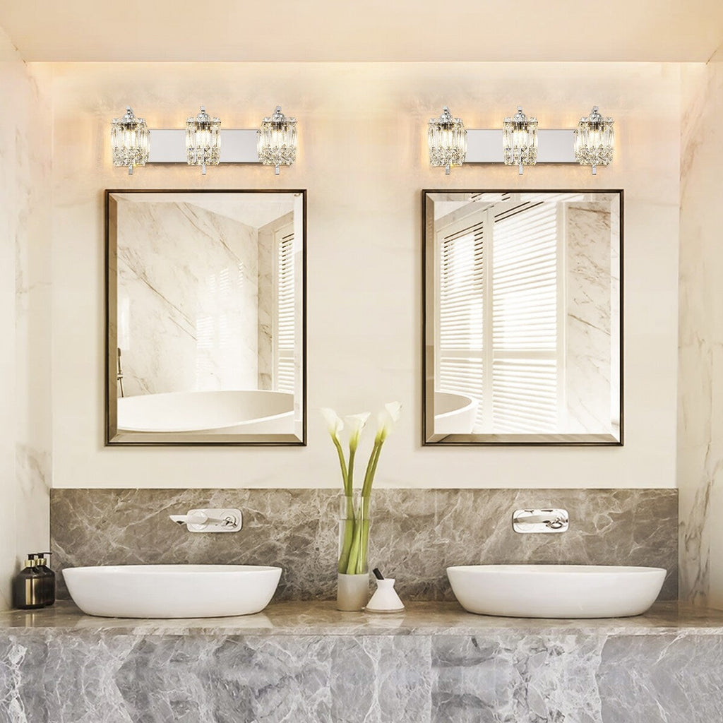 Appliques murales en cristal à 3 lumières pour salle de bain, style moderne et glamour