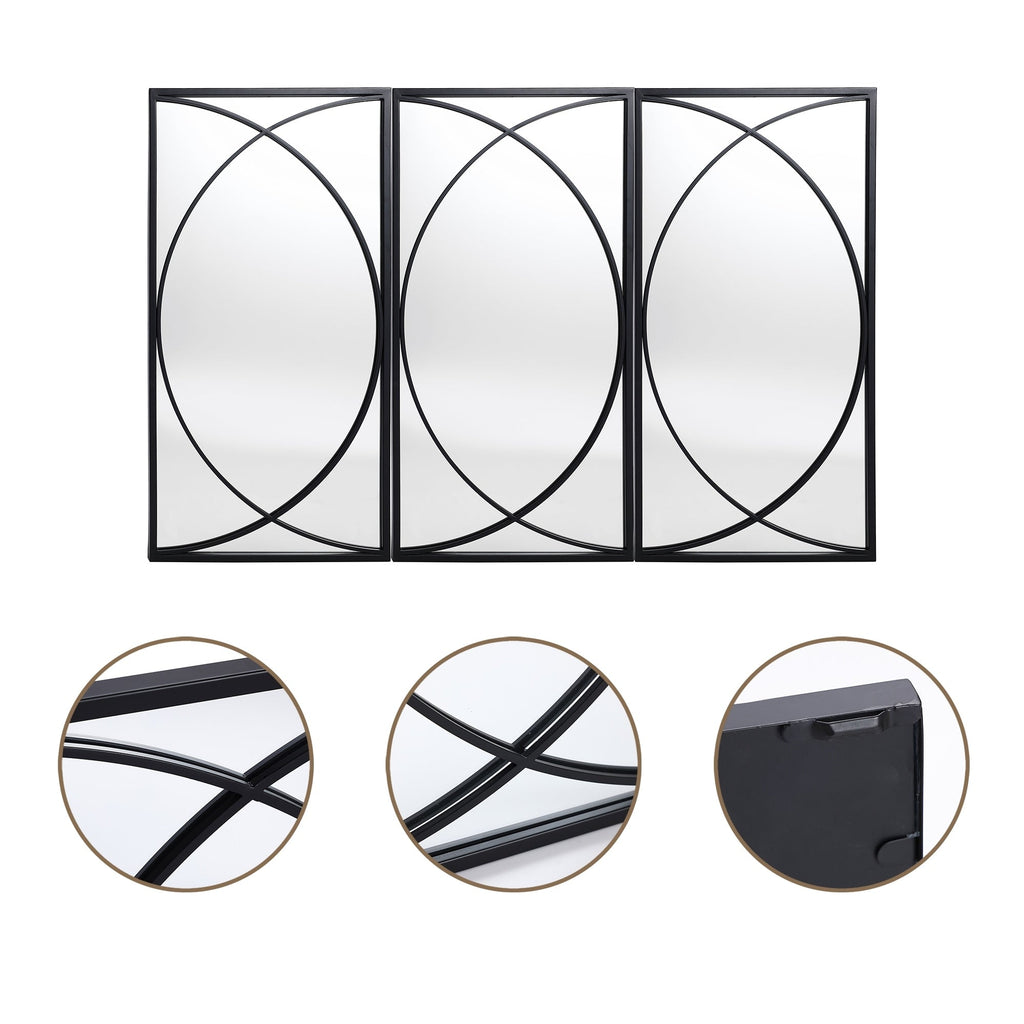 Lot de 3 miroirs muraux rectangulaires en métal noir - 31,9 H x 15,75 L x 0,75 P