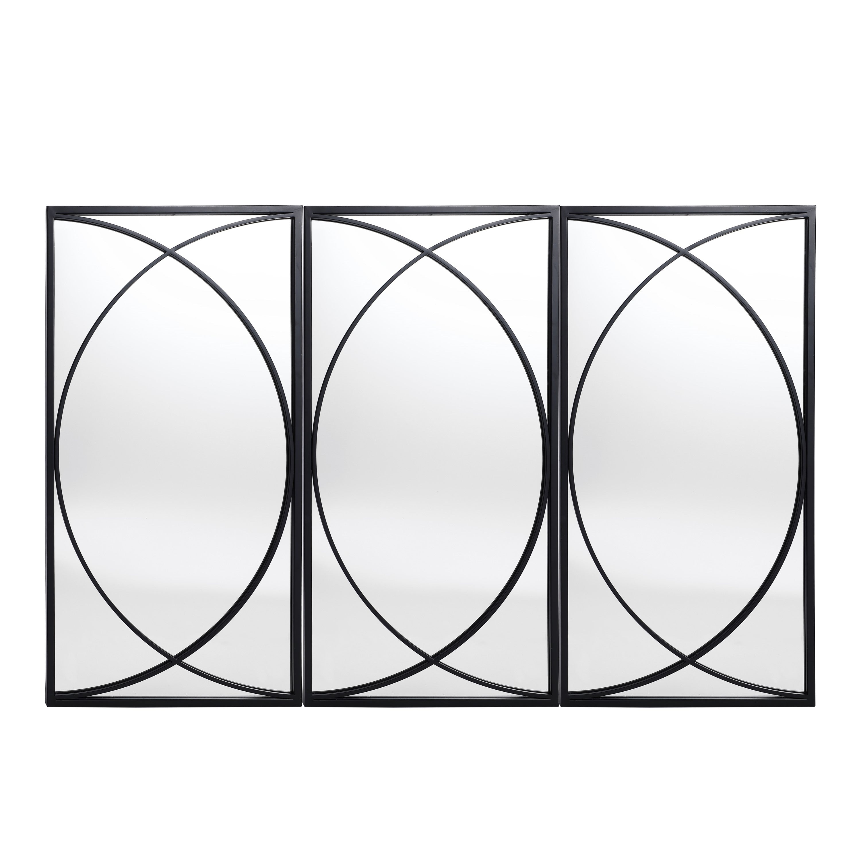 Lot de 3 miroirs muraux rectangulaires en métal noir - 31,9 H x 15,75 L x 0,75 P