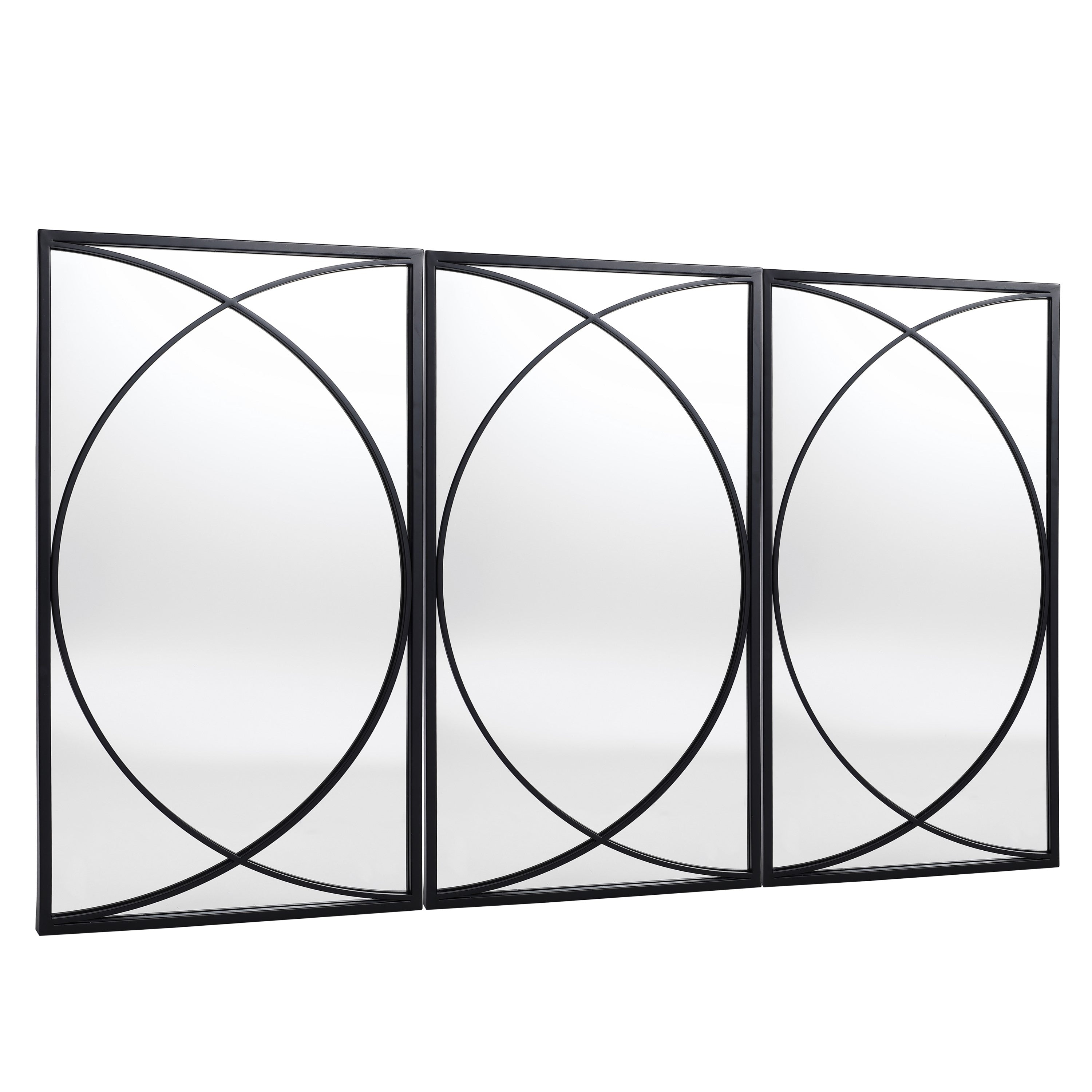 Lot de 3 miroirs muraux rectangulaires en métal noir - 31,9 H x 15,75 L x 0,75 P