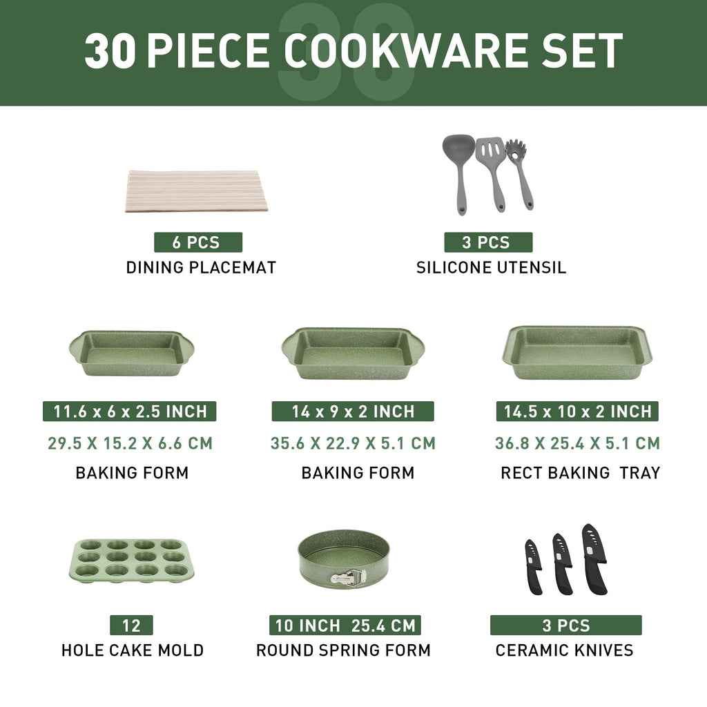 Ensemble de 30 pièces d'ustensiles de cuisine et de pâtisserie en granit, batterie de cuisine antiadhésive, casseroles et poêles