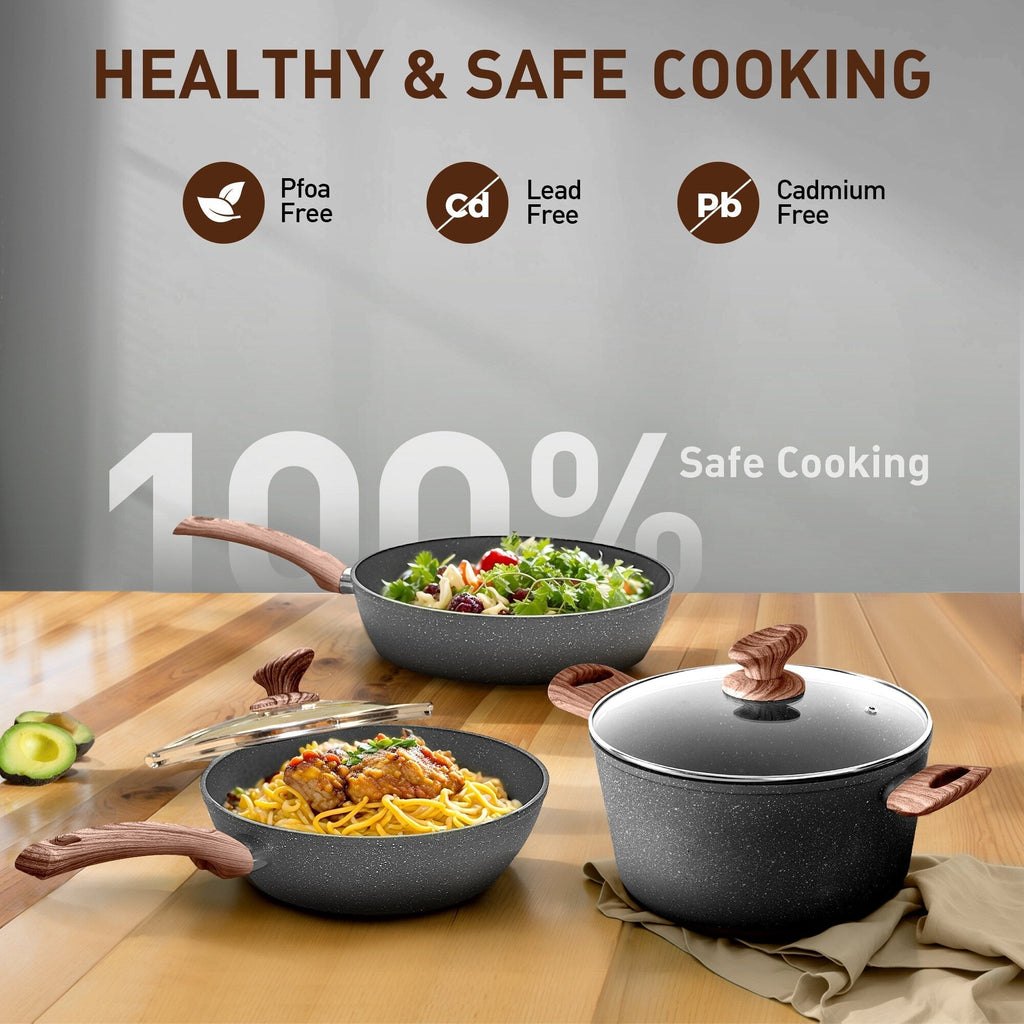 Ensemble de 30 pièces d'ustensiles de cuisine et de pâtisserie en granit, batterie de cuisine antiadhésive, casseroles et poêles