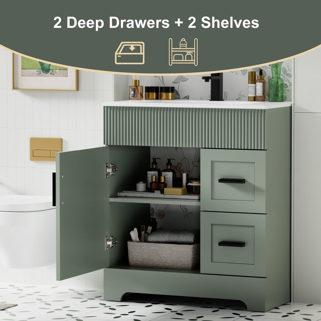 Meuble-lavabo de salle de bain Wavy Line 30/36/48 avec évier et robinet