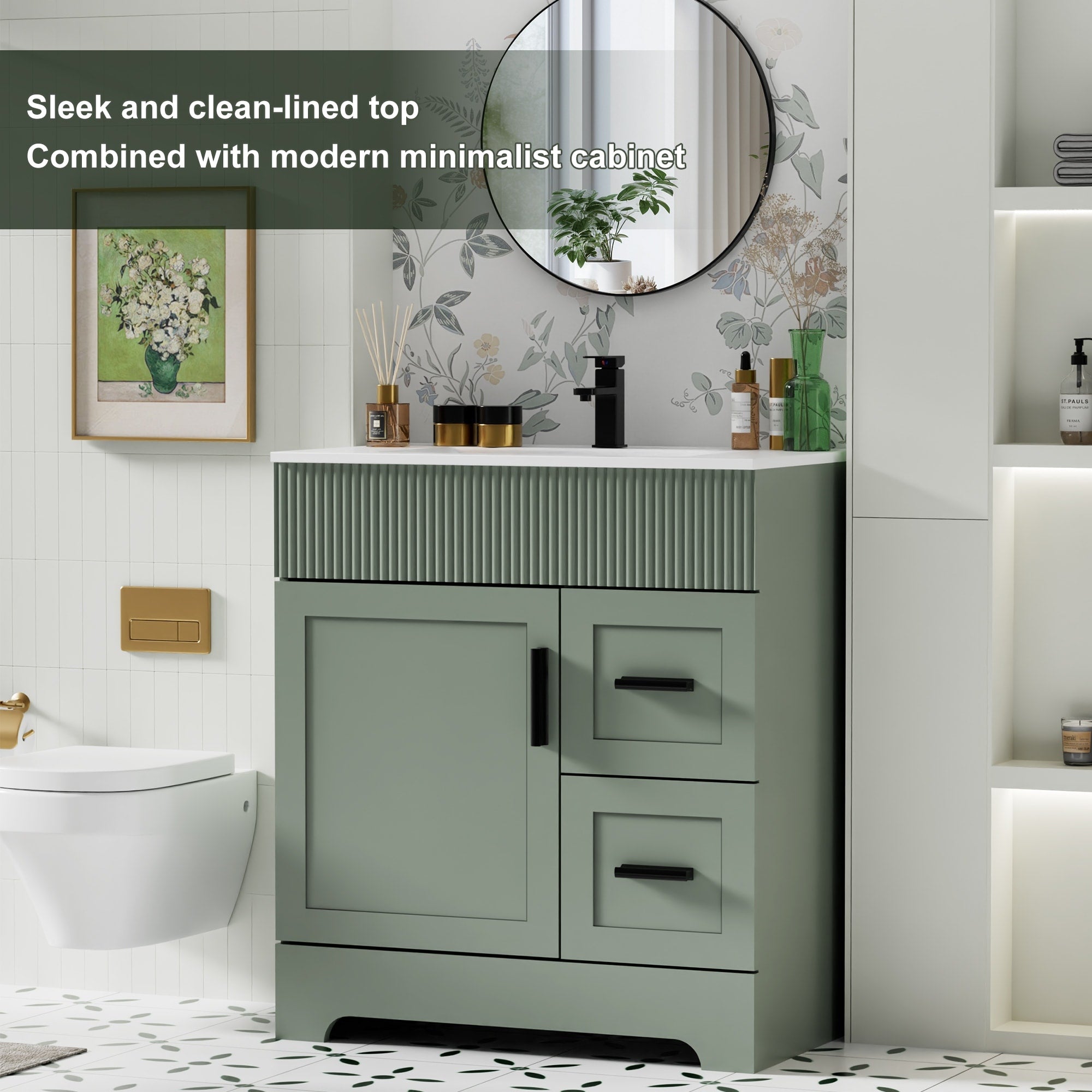 Meuble-lavabo de salle de bain Wavy Line 30/36/48 avec évier et robinet