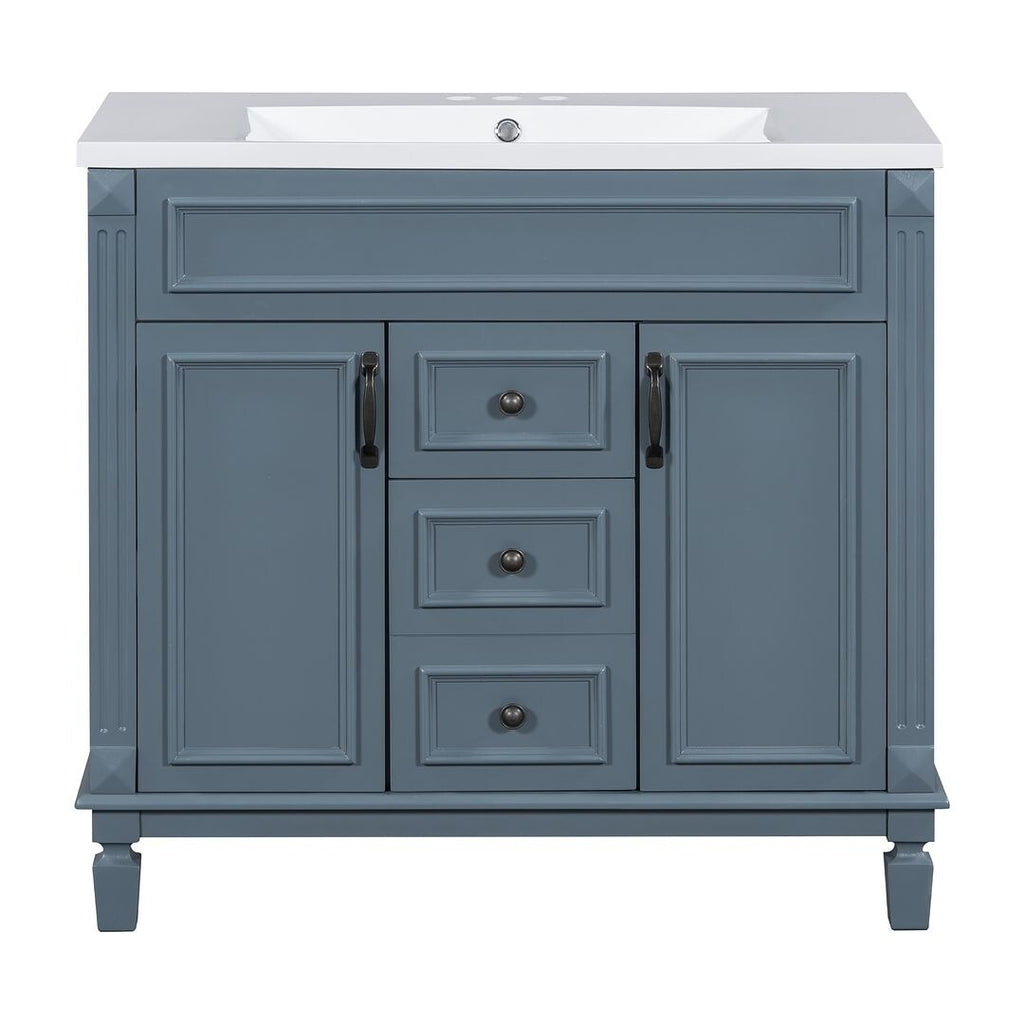 Meuble-lavabo de salle de bain moderne de 91 cm avec lavabo et armoire de toilette, 2 portes et 2 tiroirs