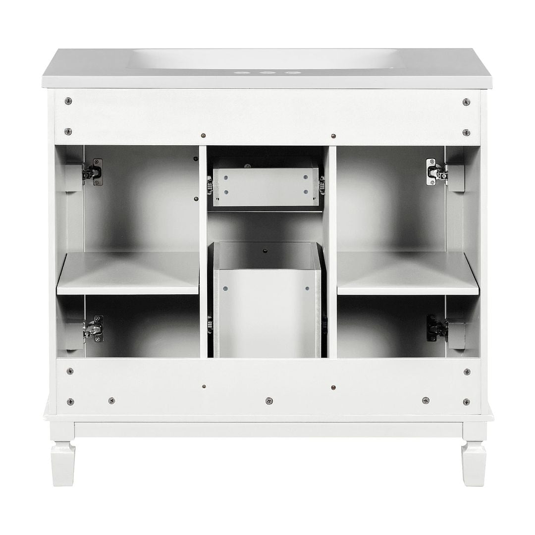 Meuble-lavabo de salle de bain moderne de 91 cm avec lavabo et armoire de toilette, 2 portes et 2 tiroirs