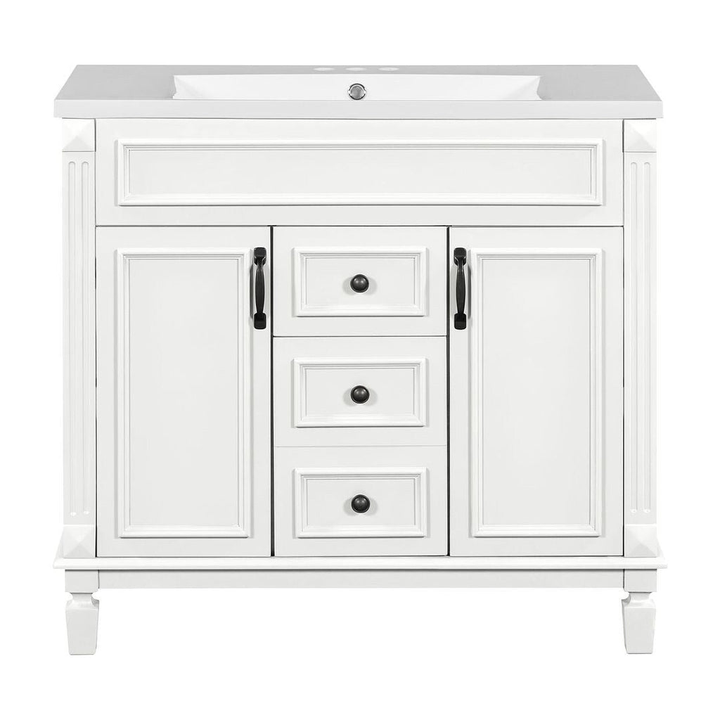 Meuble-lavabo de salle de bain moderne de 91 cm avec lavabo et armoire de toilette, 2 portes et 2 tiroirs