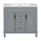 Meuble-lavabo de salle de bain moderne de 91 cm avec lavabo et armoire de toilette, 2 portes et 2 tiroirs