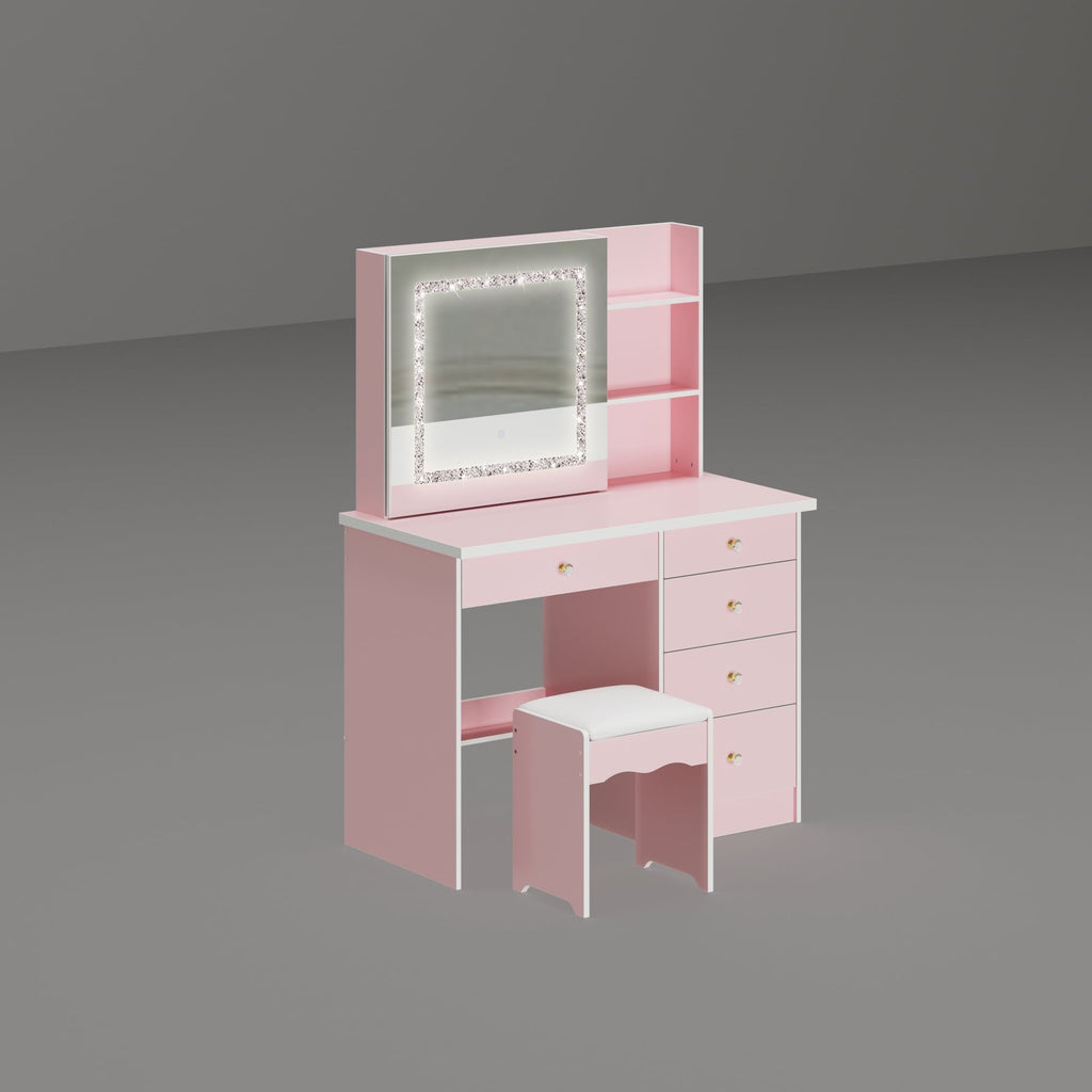 Coiffeuse de 99 cm de large avec tabouret et miroir