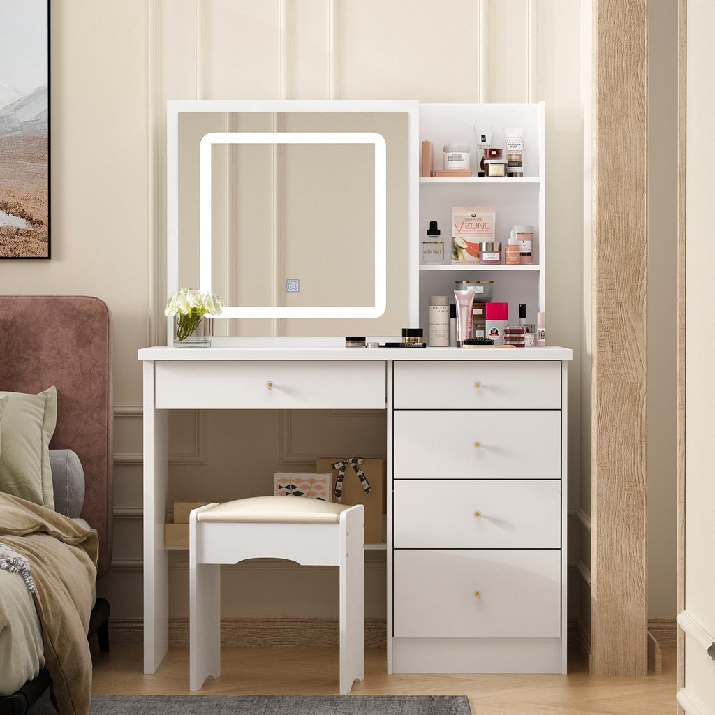 Coiffeuse de 99 cm de large avec tabouret et miroir