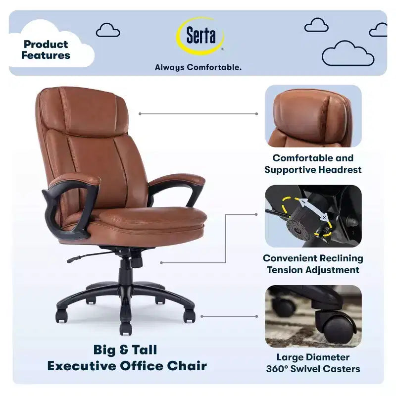 Fauteuil de bureau pour personnes de grande taille - Serta