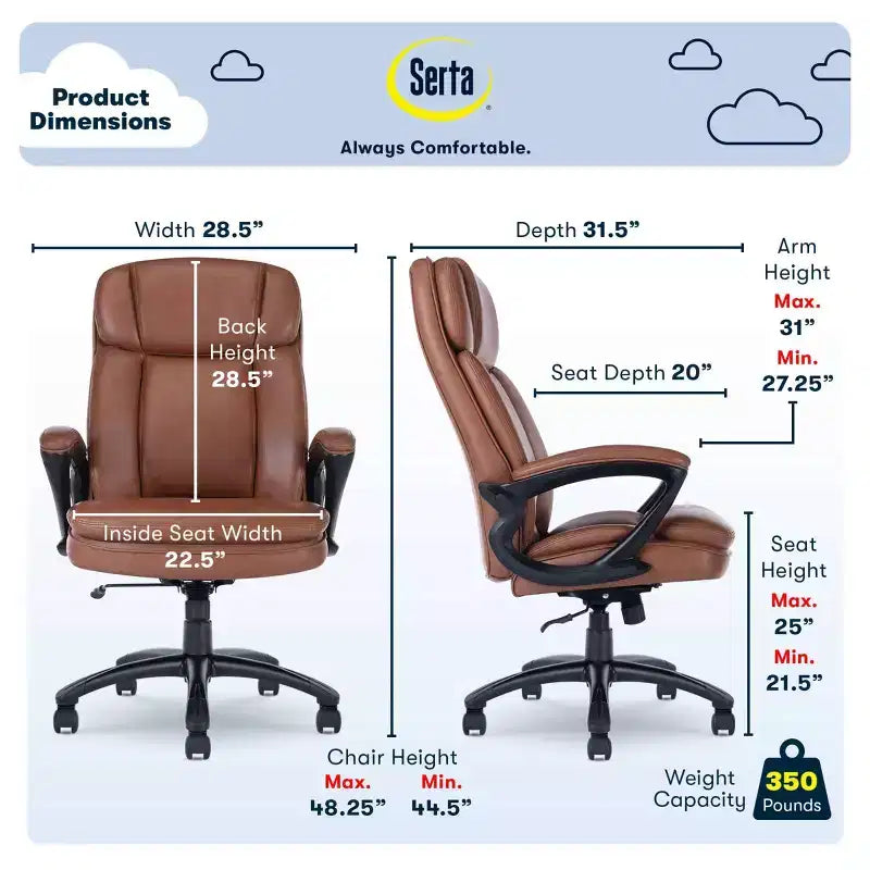 Fauteuil de bureau pour personnes de grande taille - Serta