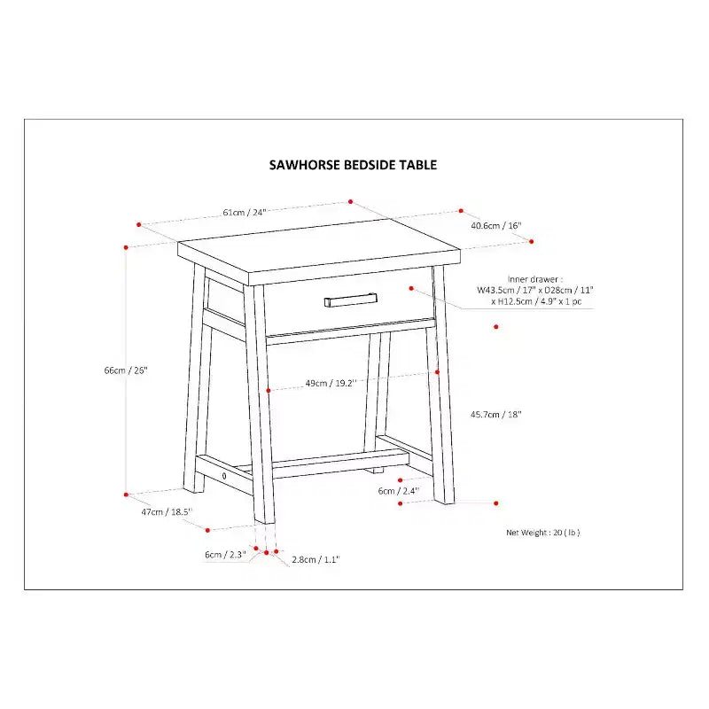 Table de chevet 24 po en bois massif Hawkins - Wyndenhall