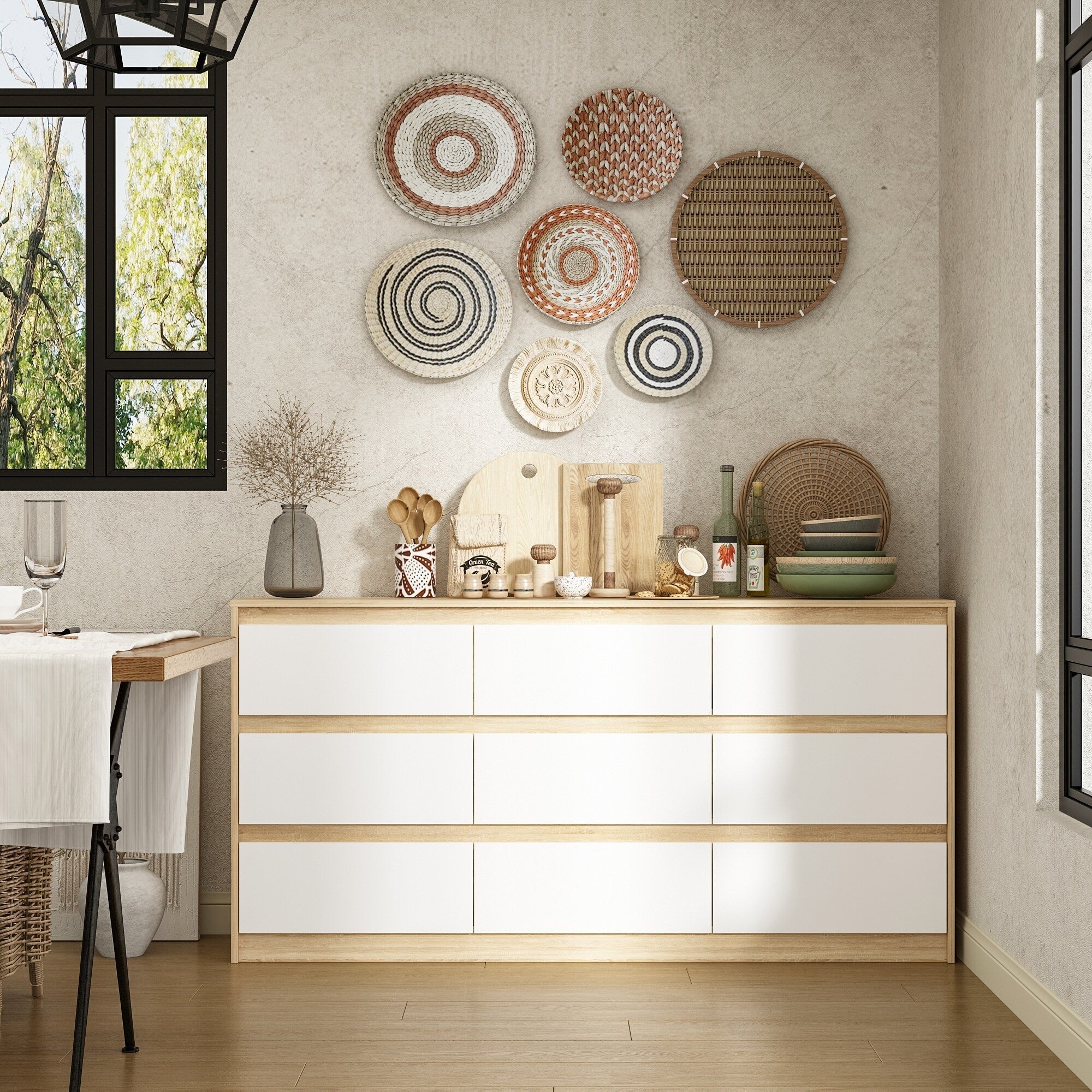 Commode à 9 tiroirs de 63 W, commode d'appoint pour salon, chambre à coucher