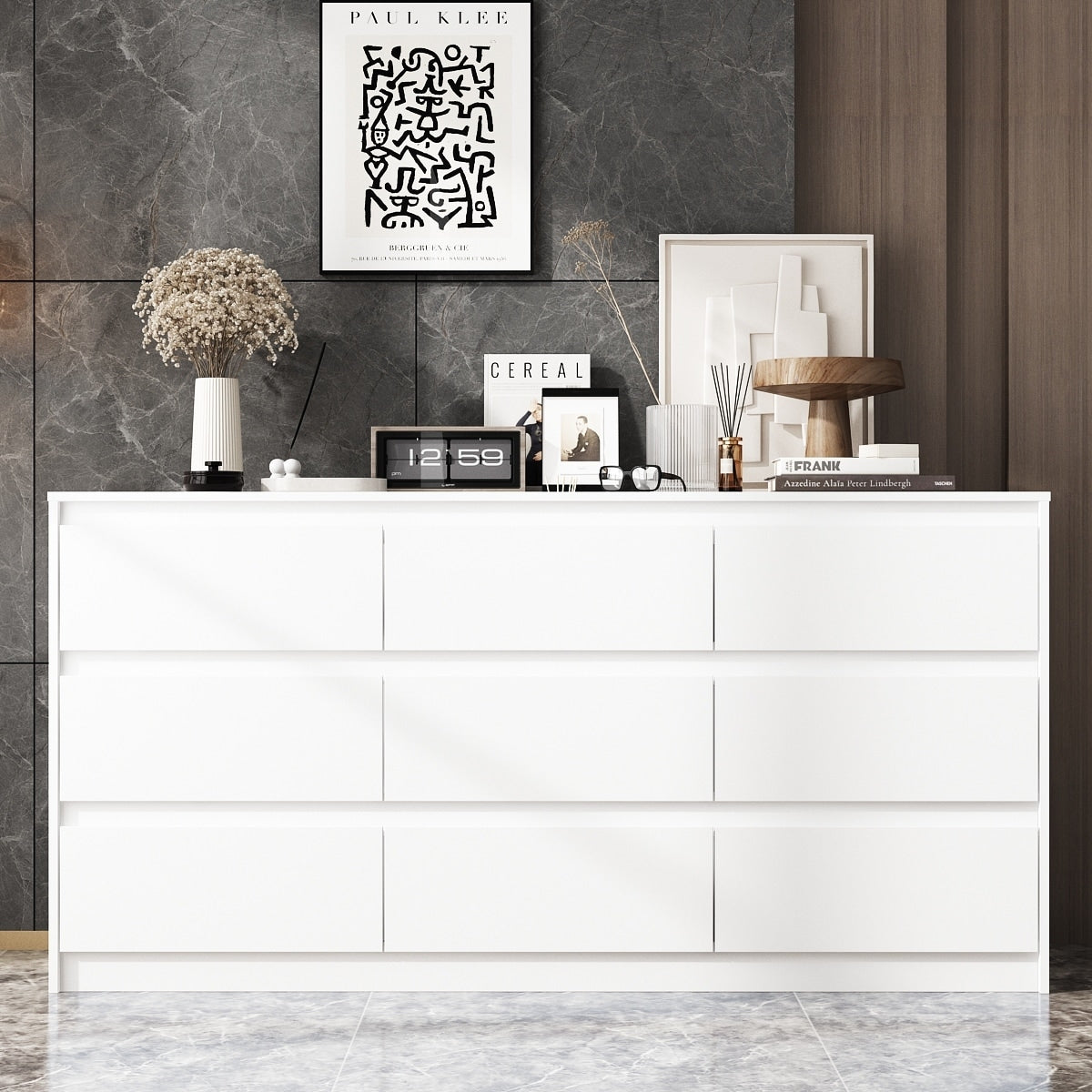 Commode à 9 tiroirs de 63 W, commode d'appoint pour salon, chambre à coucher