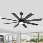 Ventilateur de plafond de 65 pouces à 8 pales noires avec lumière LED et télécommande