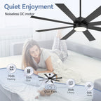 Ventilateur de plafond de 65 pouces à 8 pales noires avec lumière LED et télécommande