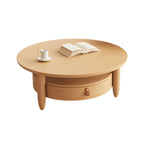 Table basse à tiroirs en bois et verre, marron, ronde et moderne