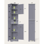 Meuble de rangement haut de salle de bain étroit de 170 cm, armoire autoportante en bois massif à 5 niveaux