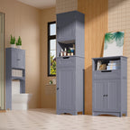 Meuble de rangement haut de salle de bain étroit de 170 cm, armoire autoportante en bois massif à 5 niveaux