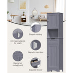 Meuble de rangement haut de salle de bain étroit de 170 cm, armoire autoportante en bois massif à 5 niveaux
