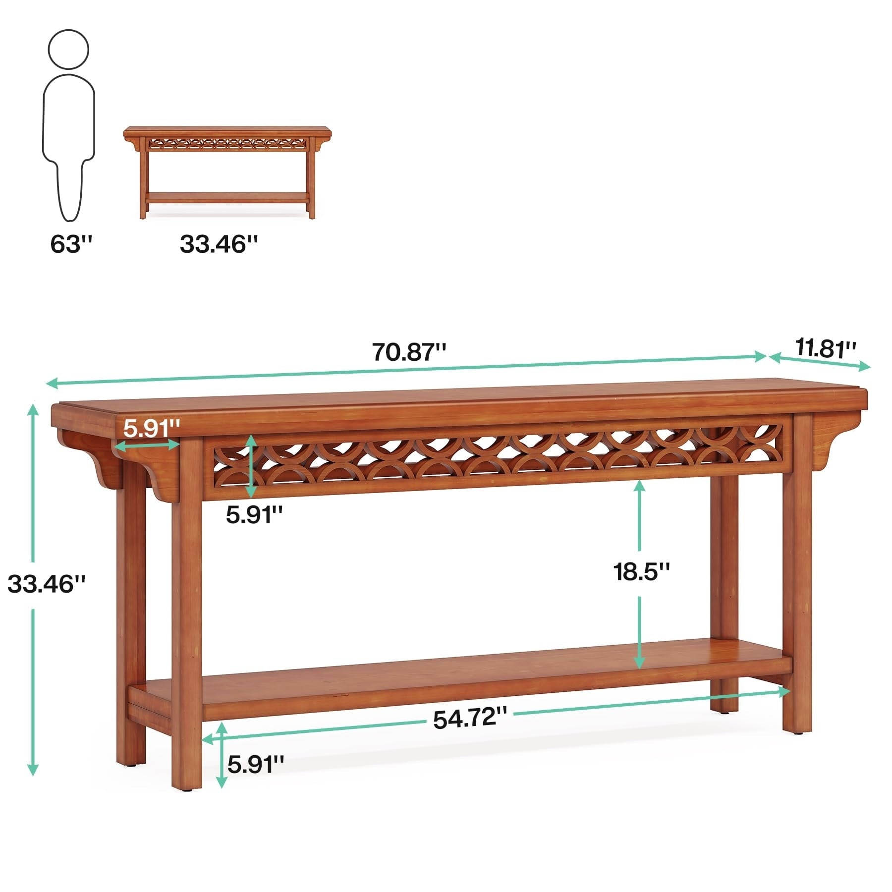 Console longue en bois massif de 180 cm de style ferme