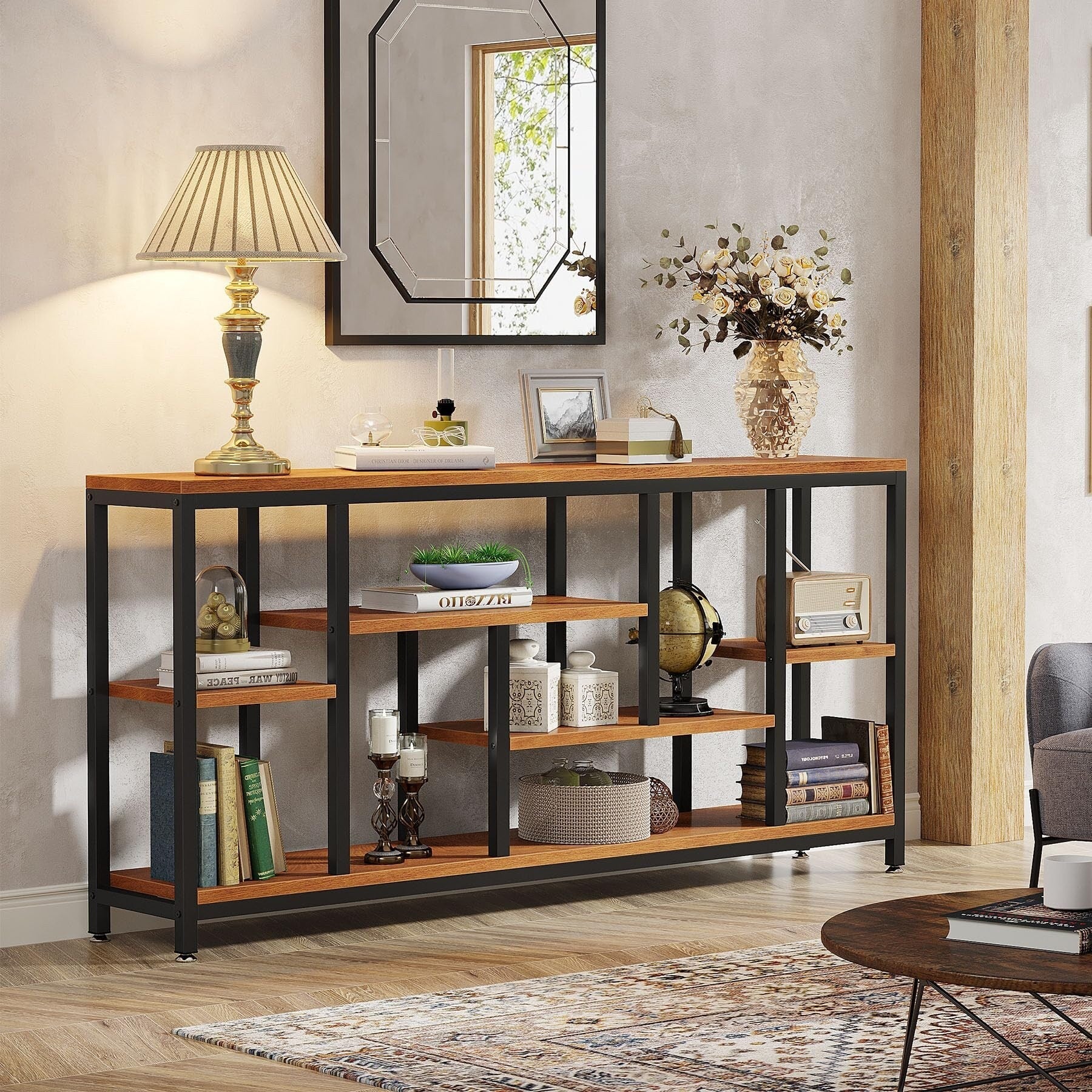 Console extensible de 70,9 pouces avec rangement, table d'entrée à 3 niveaux pour couloir