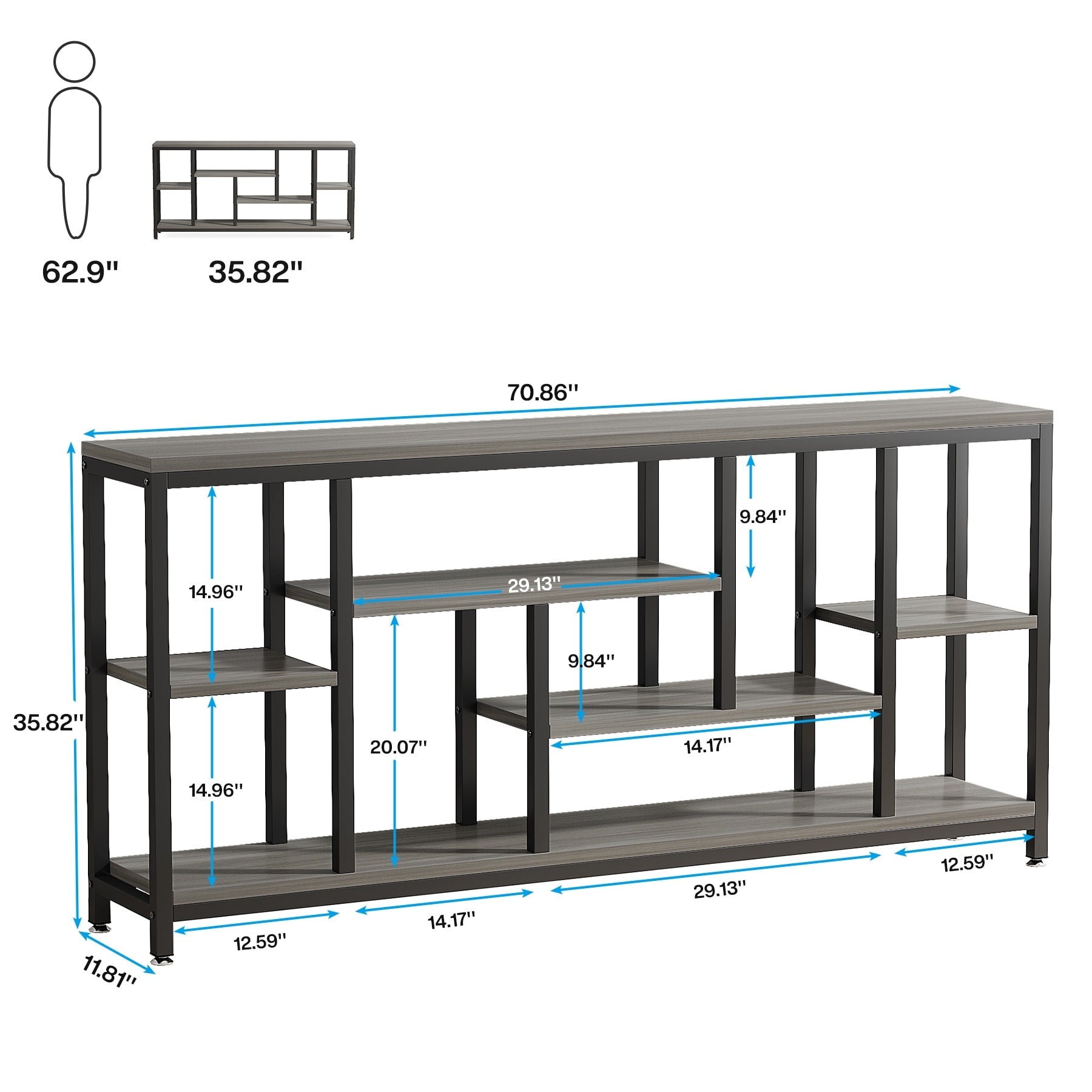 Console extensible de 70,9 pouces avec rangement, table d'entrée à 3 niveaux pour couloir