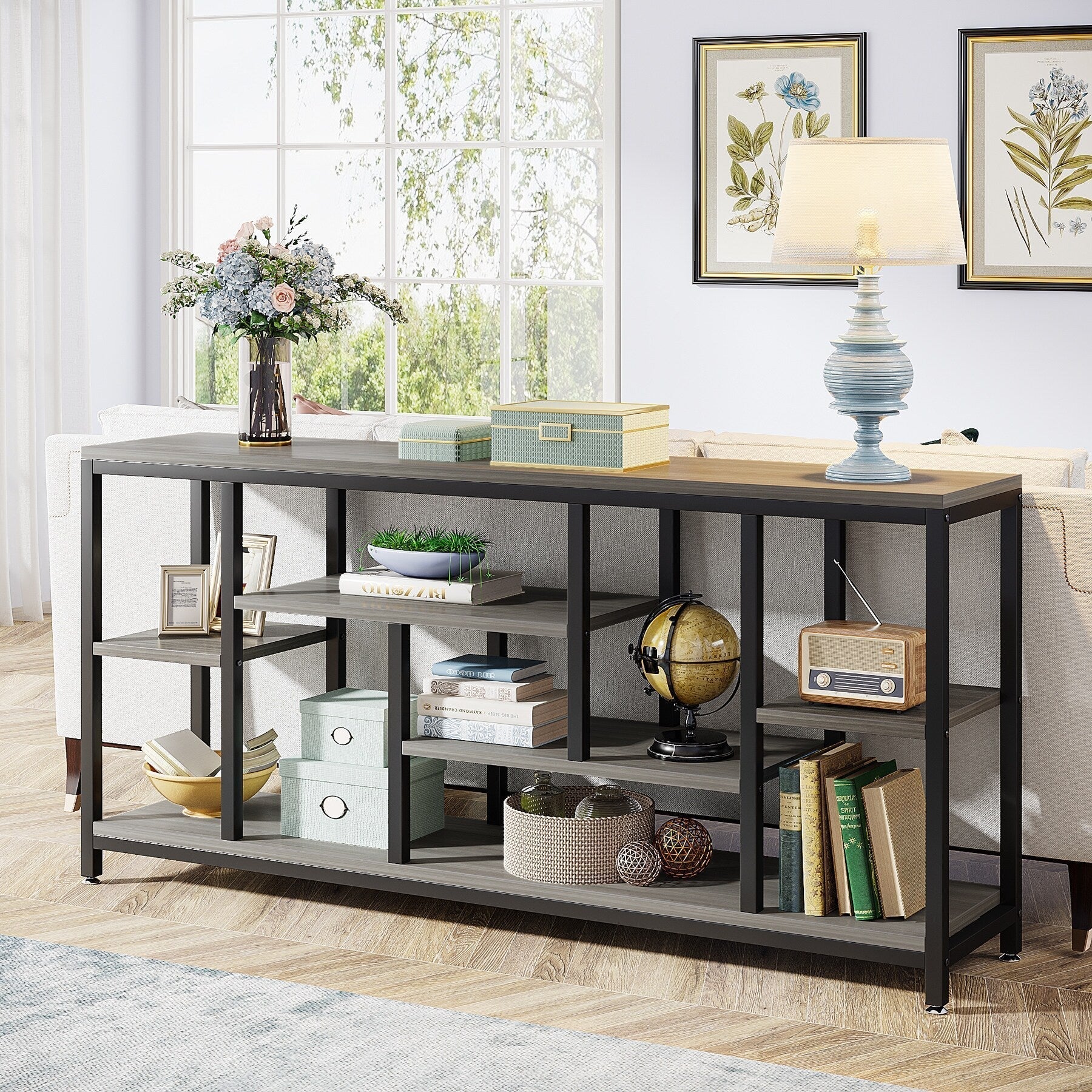 Console extensible de 70,9 pouces avec rangement, table d'entrée à 3 niveaux pour couloir