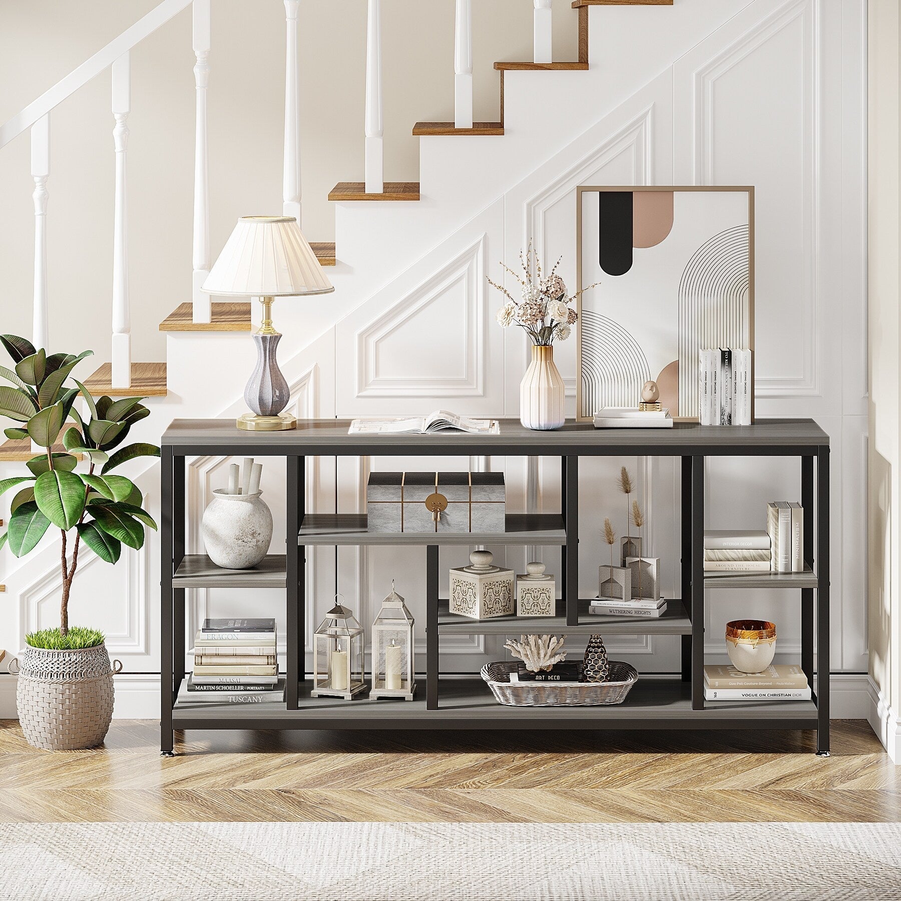 Console extensible de 70,9 pouces avec rangement, table d'entrée à 3 niveaux pour couloir