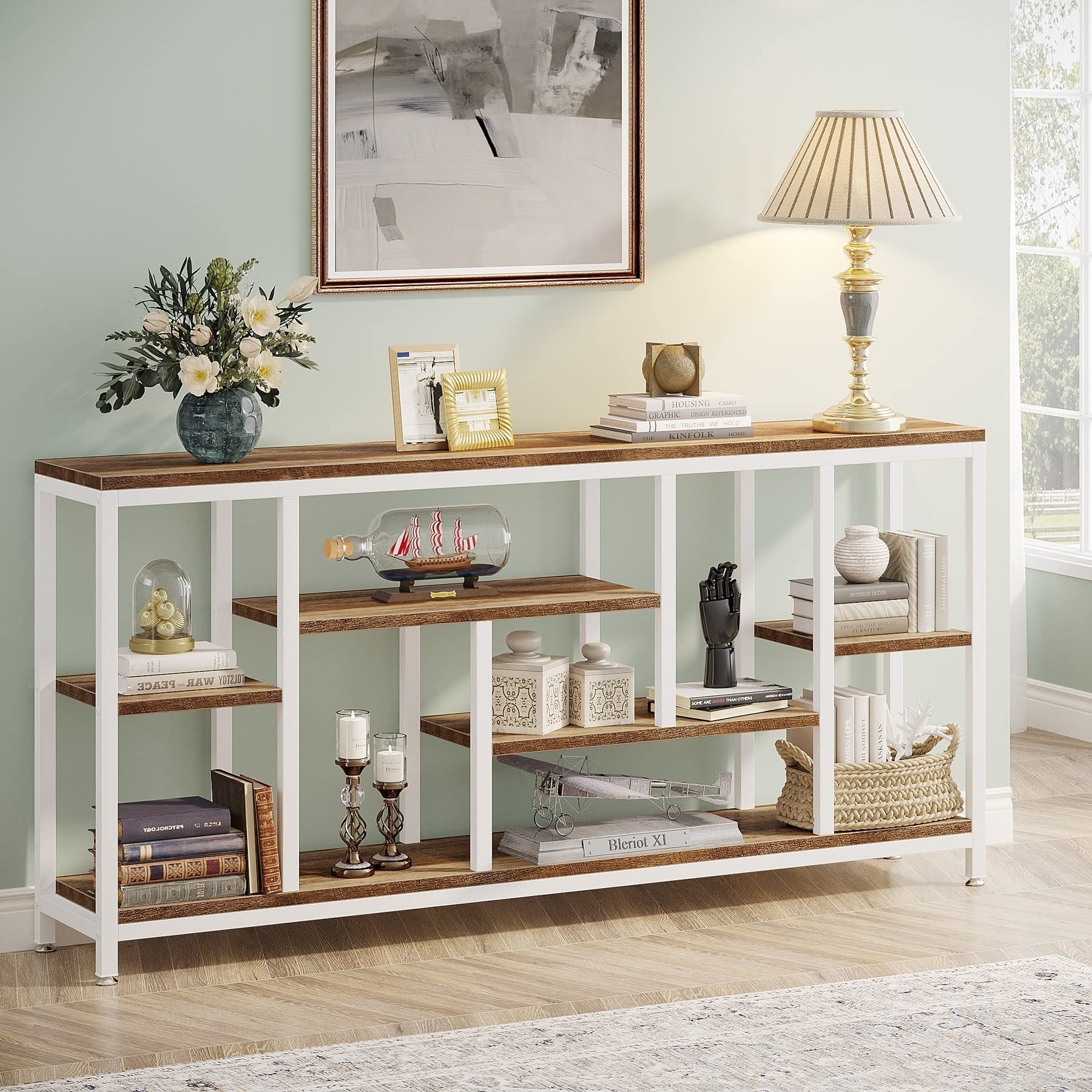 Console extensible de 70,9 pouces avec rangement, table d'entrée à 3 niveaux pour couloir