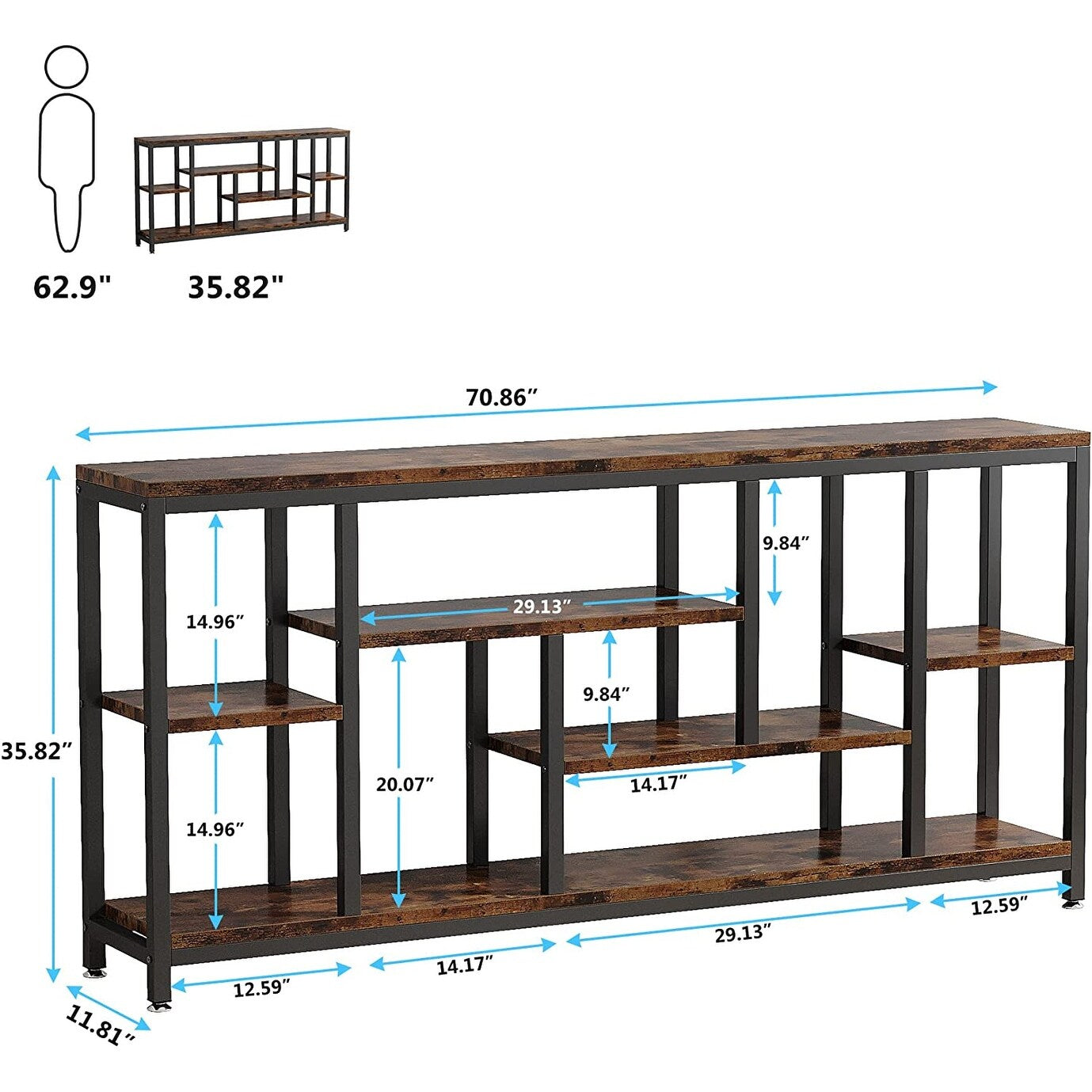 Console extensible de 70,9 pouces avec rangement, table d'entrée à 3 niveaux pour couloir