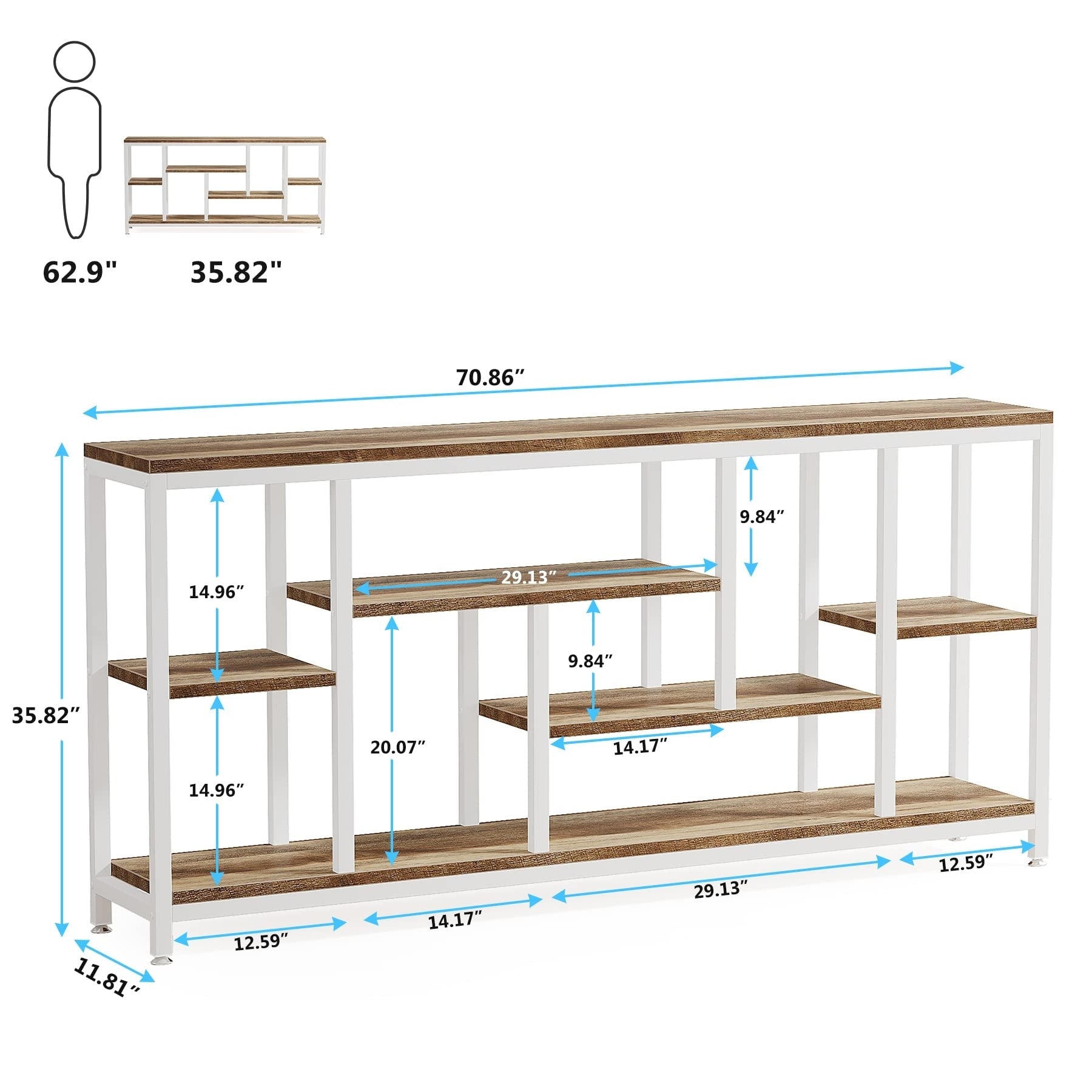 Console extensible de 70,9 pouces avec rangement, table d'entrée à 3 niveaux pour couloir