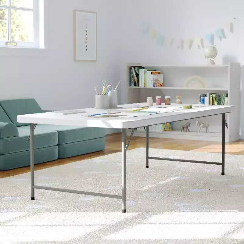 Flash Furniture Table pliante pour enfant en plastique granit blanc, 1,5 m