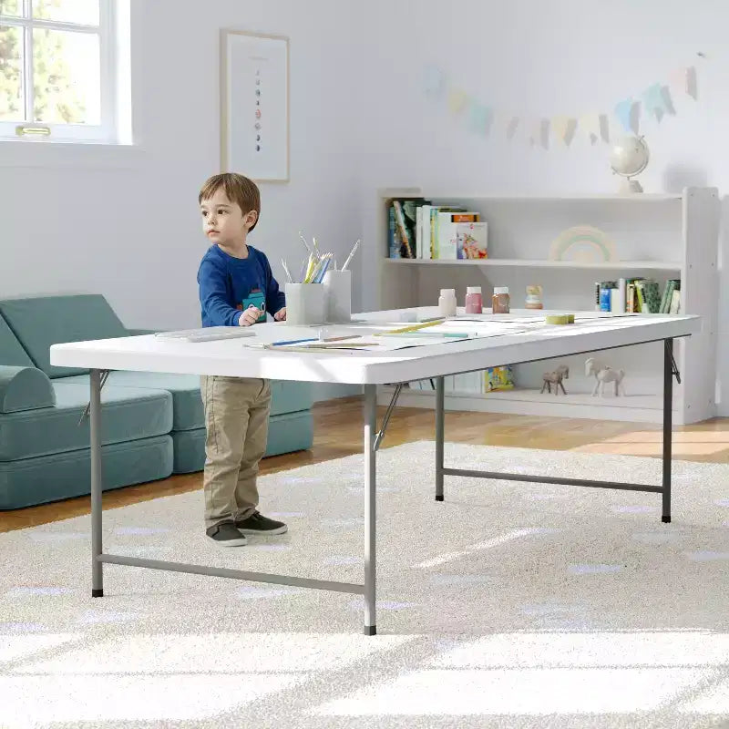 Flash Furniture Table pliante pour enfant en plastique granit blanc, 1,5 m