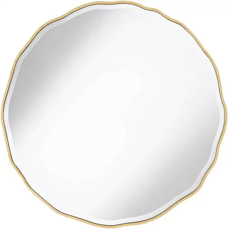 Noble Park Lissa Round Vanity Decorative Wall Mirror Modern Beveled Edge Gold Waved Wood Frame31 1/2 Wide for Bathroom Bedroom Living Room Home House