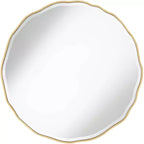 Noble Park Lissa Round Vanity Decorative Wall Mirror Modern Beveled Edge Gold Waved Wood Frame31 1/2 Wide for Bathroom Bedroom Living Room Home House